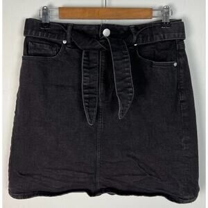 Loft Outlet Black Denim Mini Skirt Size 4 Belted High Rise Cotton Blend Casual